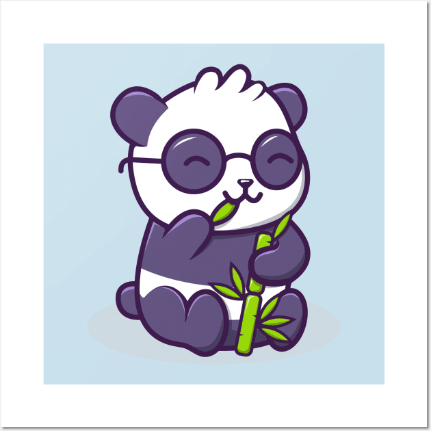 Cute Kawaii Panda Bear Eating Bamboo Wall Art by UnluckyDevil